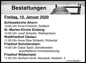 Anzeige von Bestattungen vom 10.01.2020 von MGO