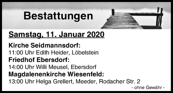 Anzeige von Bestattungen vom 11.01.2020 von MGO