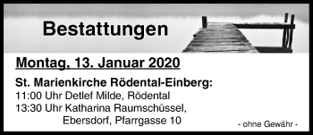 Anzeige von Bestattungen vom 13.01.2020 von MGO
