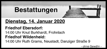 Anzeige von Bestattungen vom 14.01.2020 von MGO