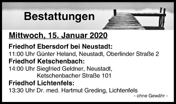 Anzeige von Bestattungen vom 15.01.2020 von MGO