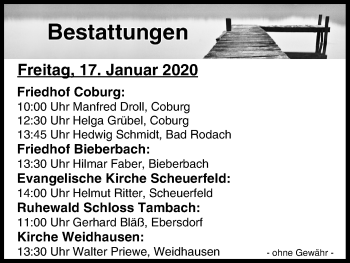 Anzeige von Bestattungen vom 17.01.2020 von MGO