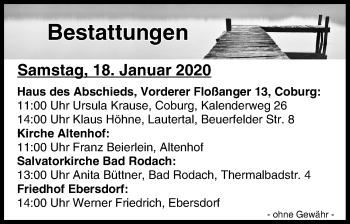 Anzeige von Bestattungen vom 18.01.2020 von MGO