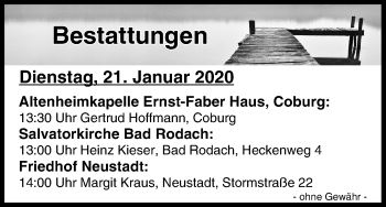 Anzeige von Bestattungen vom 21.01.2020 von MGO