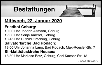 Anzeige von Bestattungen vom 22.01.2020 von MGO