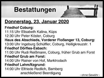 Anzeige von Bestattungen vom 23.01.2020 von MGO