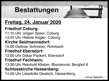 Anzeige von Bestattungen vom 24.01.2020 von MGO