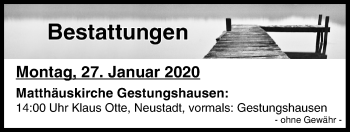 Anzeige von Bestattungen vom 27.01.2020 von MGO