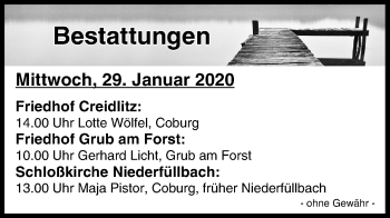 Anzeige von Bestattungen vom 29.01.2020 von MGO
