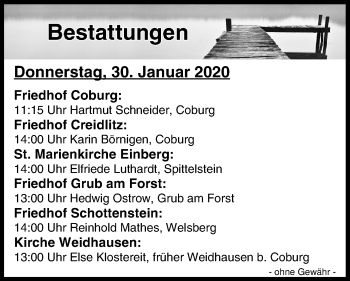 Anzeige von Bestattungen vom 30.01.2020 von MGO