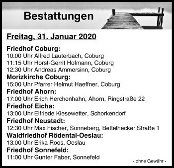 Anzeige von Bestattungen vom 31.01.2020 von MGO