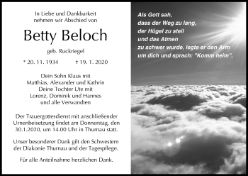 Anzeige von Betty Beloch von MGO