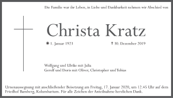 Anzeige von Christa Kratz von MGO