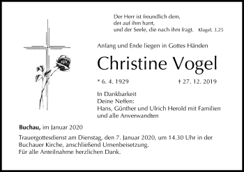 Anzeige von Christine Vogel von MGO