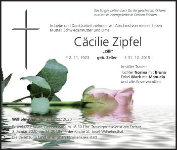 Anzeige von Cäcilie Zipfel von MGO