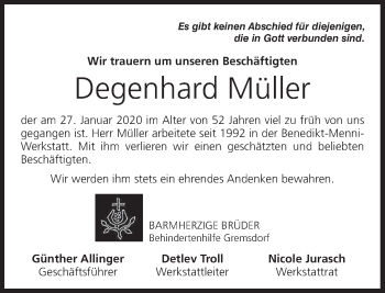 Anzeige von Degenhard Müller von MGO