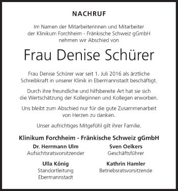 Anzeige von Denise Schürer von MGO