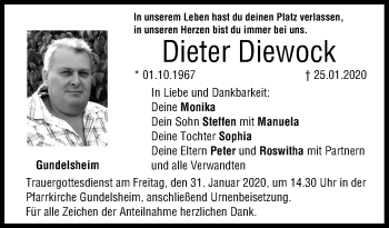Anzeige von Dieter Diewock von MGO