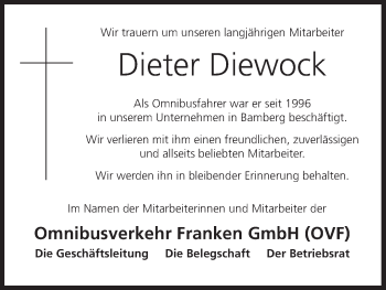 Anzeige von Dieter Diewock von MGO
