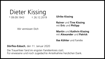 Anzeige von Dieter Kissing von MGO