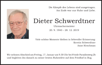 Anzeige von Dieter Schwerdtner von MGO
