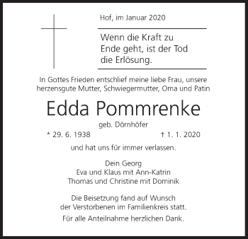 Anzeige von Edda Pommrenke von MGO