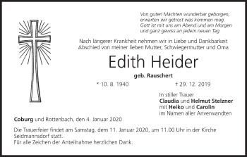 Anzeige von Edith Heider von MGO