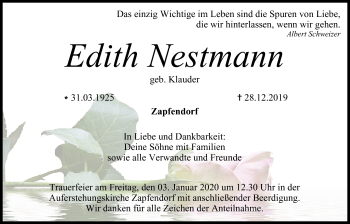 Anzeige von Edith Nestmann von MGO
