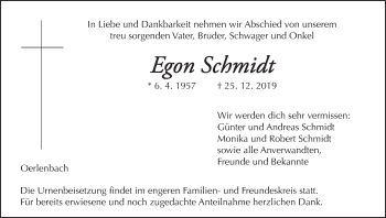 Anzeige von Egon Schmidt von MGO