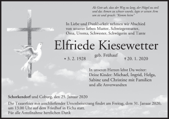 Anzeige von Elfriede Kiesewetter von MGO