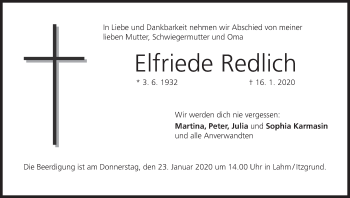 Anzeige von Elfriede Redlich von MGO