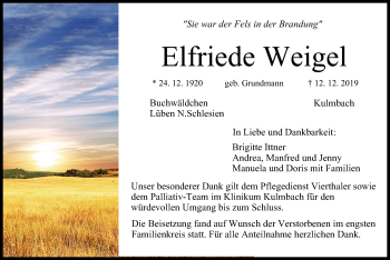 Anzeige von Elfriede Weigel von MGO