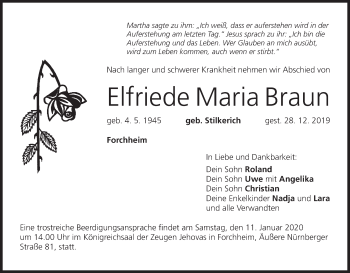 Anzeige von Elfriede Maria Braun von MGO