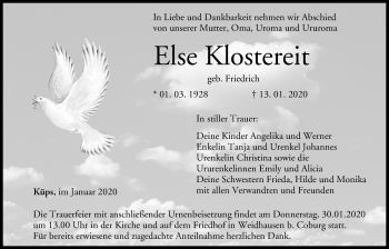 Anzeige von Else Kostereit von MGO