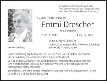 Anzeige von Emmi Drescher von MGO