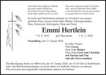 Anzeige von Emmi Hertlein von MGO