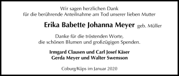 Anzeige von Erika Babette Johanna Meyer von MGO