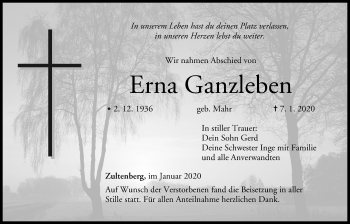 Anzeige von Erna Ganzleben von MGO