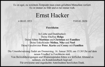 Anzeige von Ernst Hacker von MGO