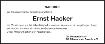Anzeige von Ernst Hacker von MGO