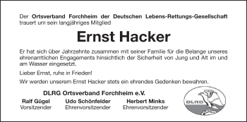 Anzeige von Ernst Hacker von MGO