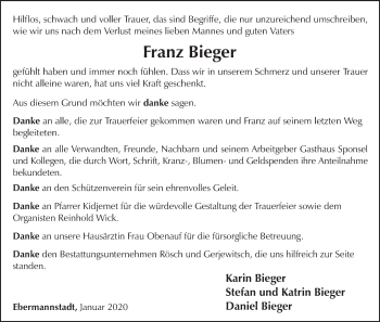 Anzeige von Franz Bieger von MGO