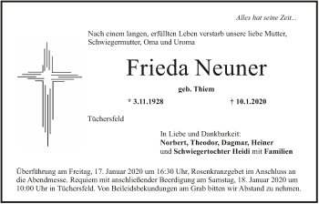 Anzeige von Frieda Neuner von MGO