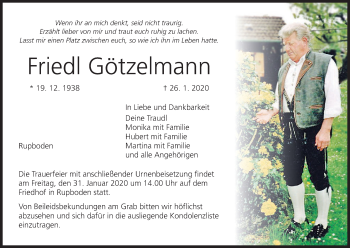 Anzeige von Friedl Götzelmann von MGO