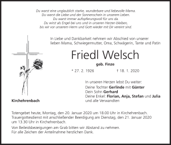 Anzeige von Friedl Welsch von MGO