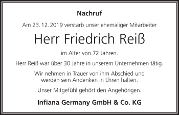 Anzeige von Friedrich Reiß von MGO