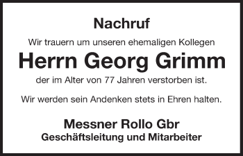 Anzeige von Georg Grimm von MGO