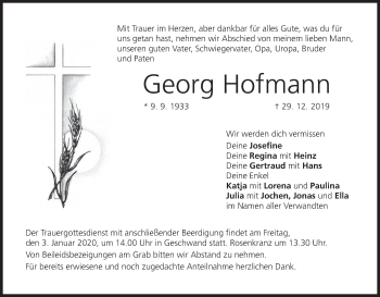 Anzeige von Georg Hofmann von MGO