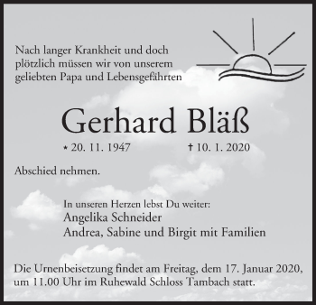 Anzeige von Gerhard Bläß von MGO