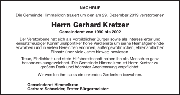 Anzeige von Gerhard Kretzer von MGO